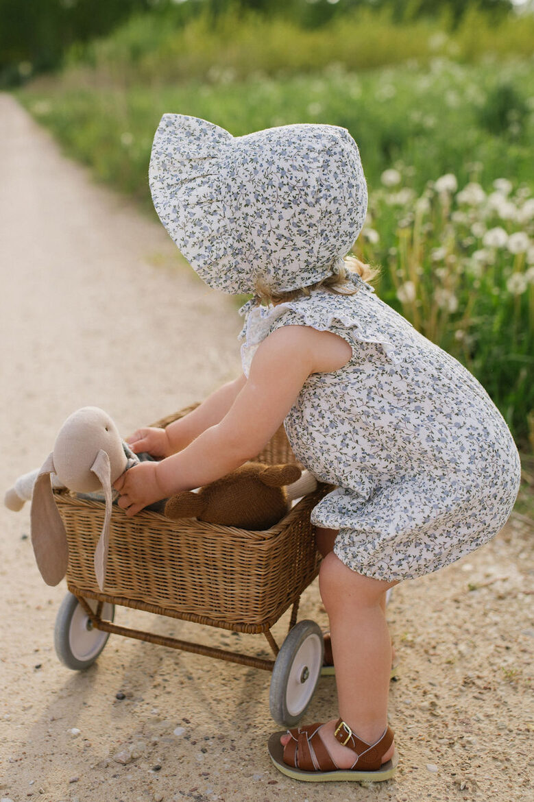 Kids Muslin Summer Tie Hat with Blue Floral Print